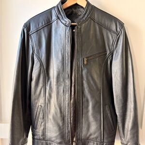Women's Black Leather Zip-Front Jacket